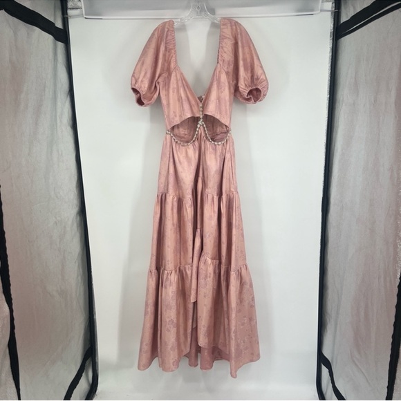 V. Chapman Emma Puff Sleeve Maxi Dress Gown in Light Pink Windsor Brocade 12 NWT - Picture 3 of 12
